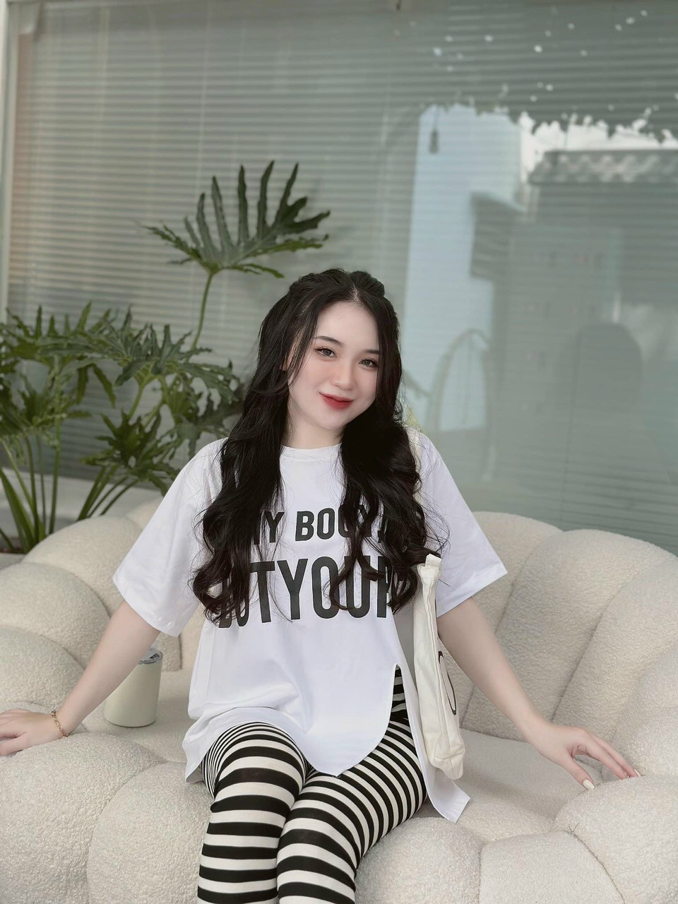 Set áo thun vạc dài xẻ tà và quần legging kẻ sọc đồ bộ thun nữ mặc đi chơi năng động set quần ôm dài mẫu mới nhất