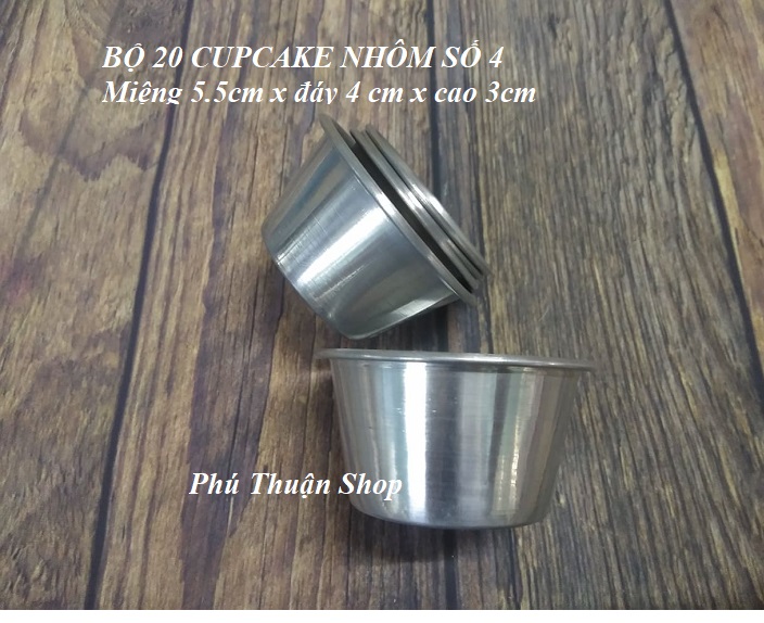 COMBO 20 KHUÔN CUPCAKE NHÔM SỐ 4, MIỆNG 5,5CM X ĐÁY 4CM XCAO 3CM