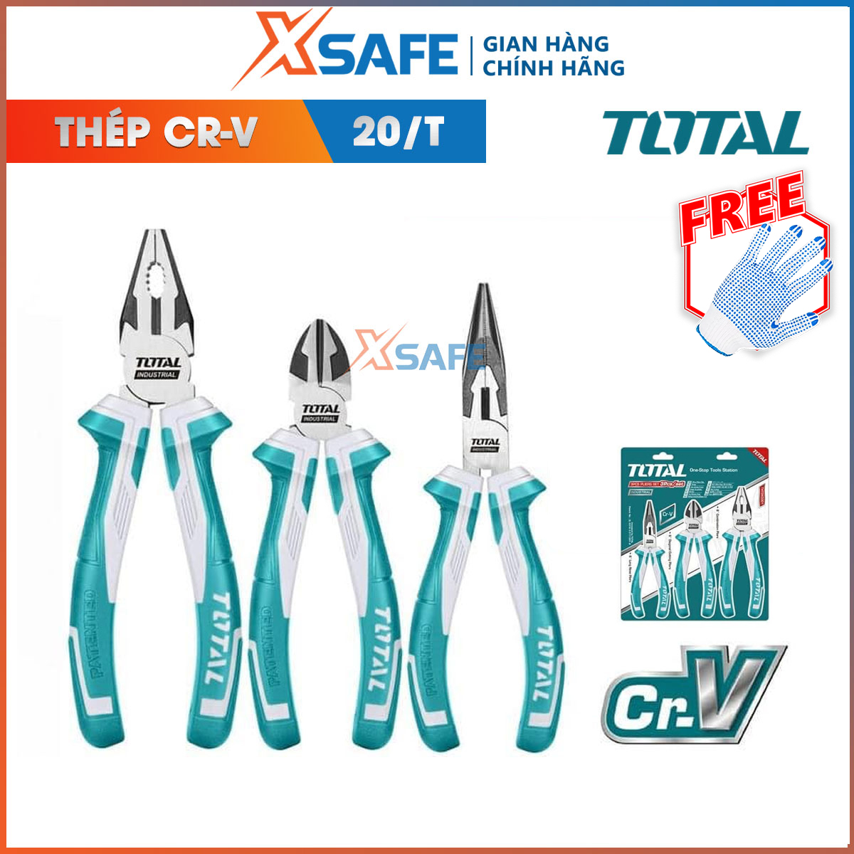 Set of 3 multi-purpose pliers total THT2K0301 nippers cutting nippers tooth nippers pointed toe CRV steel ultra hard-wearing cutter forceps plucking electrical wire cable zinc distribution genuine xsafe