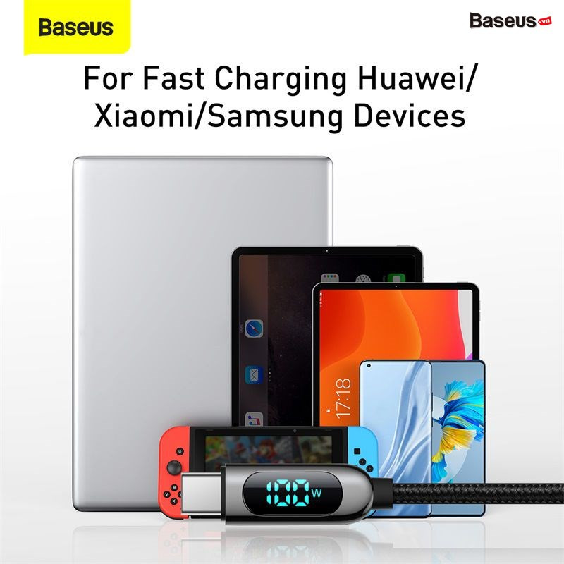 Baseus Display Fast Charging Data Cable Type-C to Type-C (100W, 20V / 5A, 480Mbps, LED indicator, E-marker chip, QC/PD Quick charge cable )