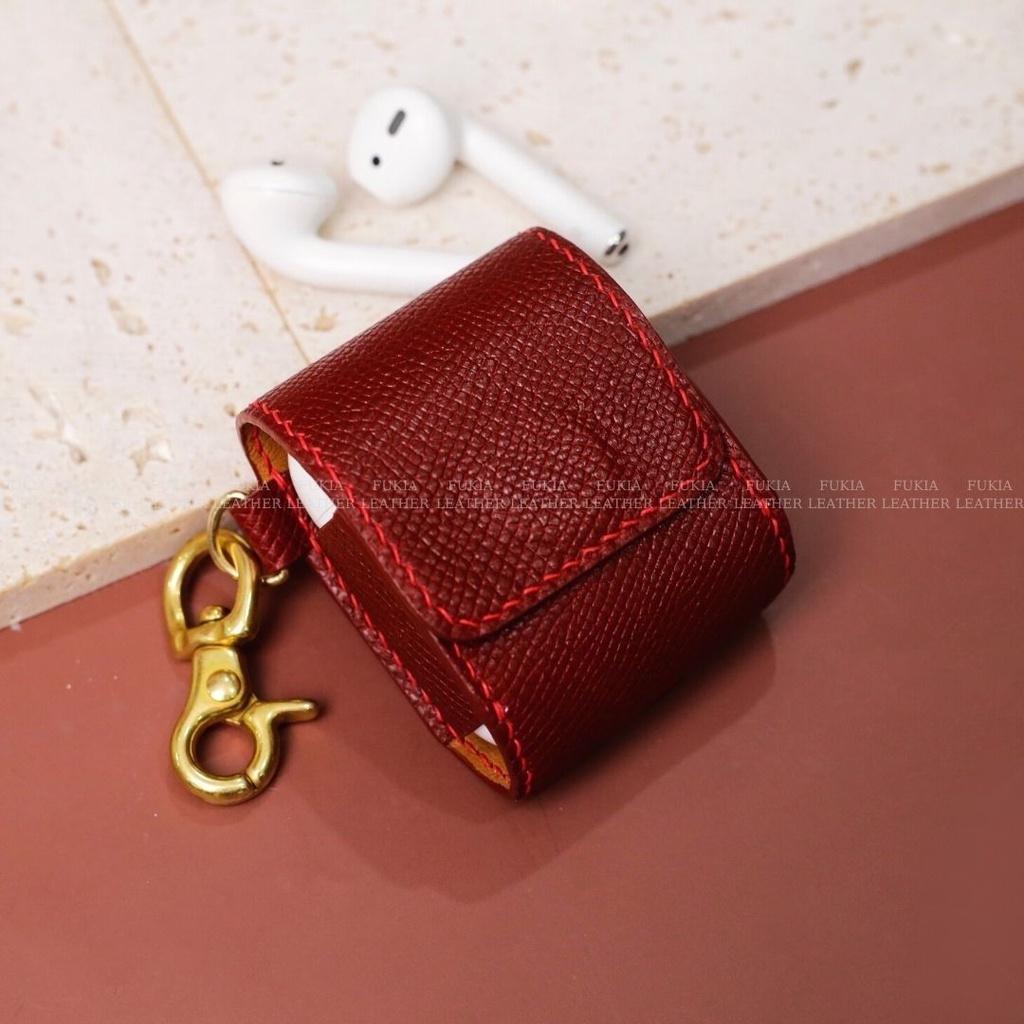 Vỏ airpods da thủ công epsom đỏ dành cho airpods 1/ airpods 2/ airpods pro