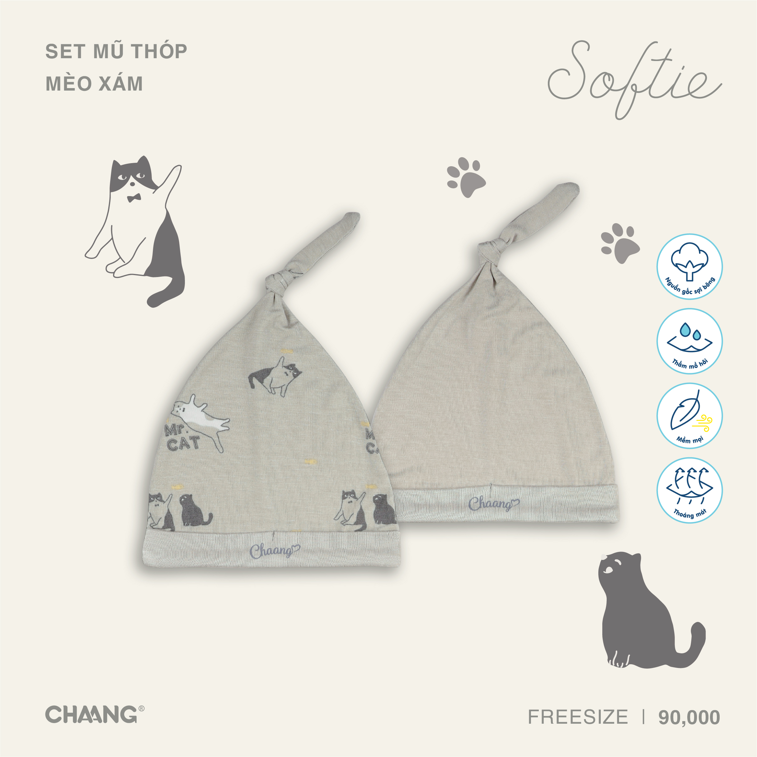 [CHAANG] SET 2 mũ thóp cho bé sơ sinh Mèo Chaang