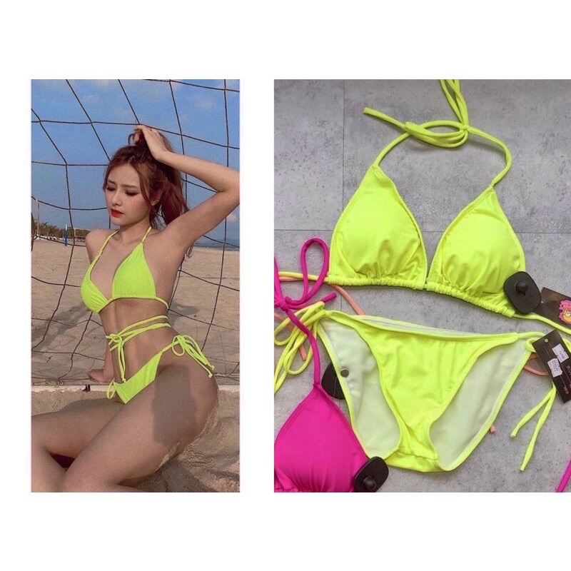 Đồ bơi 2 mảnh sexy xanh neon siêu nổi bật.