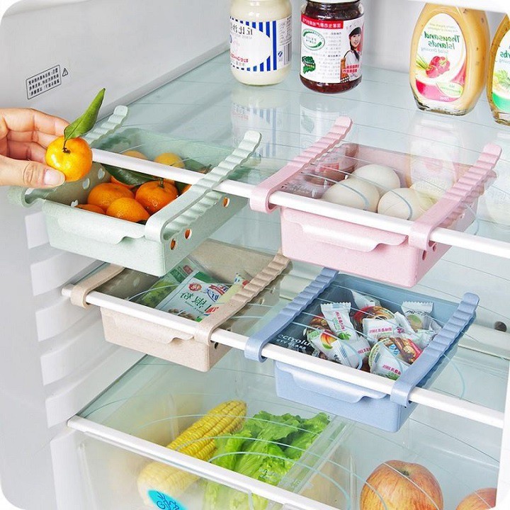 Khay phụ đựng đồ kẹp tử lạnh thông minh bằng nhựa tiện lợi, Khay nhựa kẹp bàn kính, Rổ kẹp bàn tạo ngăn tủ lạnh, đồ dùng nhà bếp, đồ gia dụng,[NANCY SHOP]