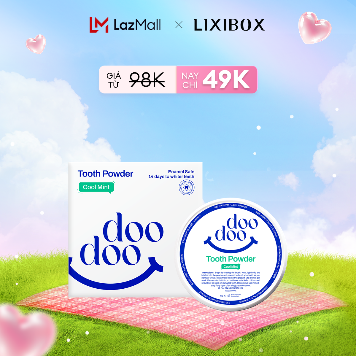 Bột Trắng Răng Doodoo Toothpowder Cool Mint 50g