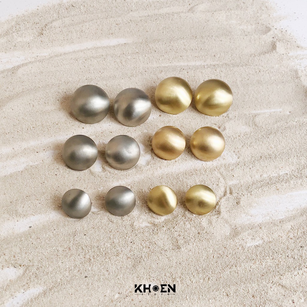 Bông tai nữ - Hạt bẹt tròn màu vàng 2cm-3cm - Khoen Store