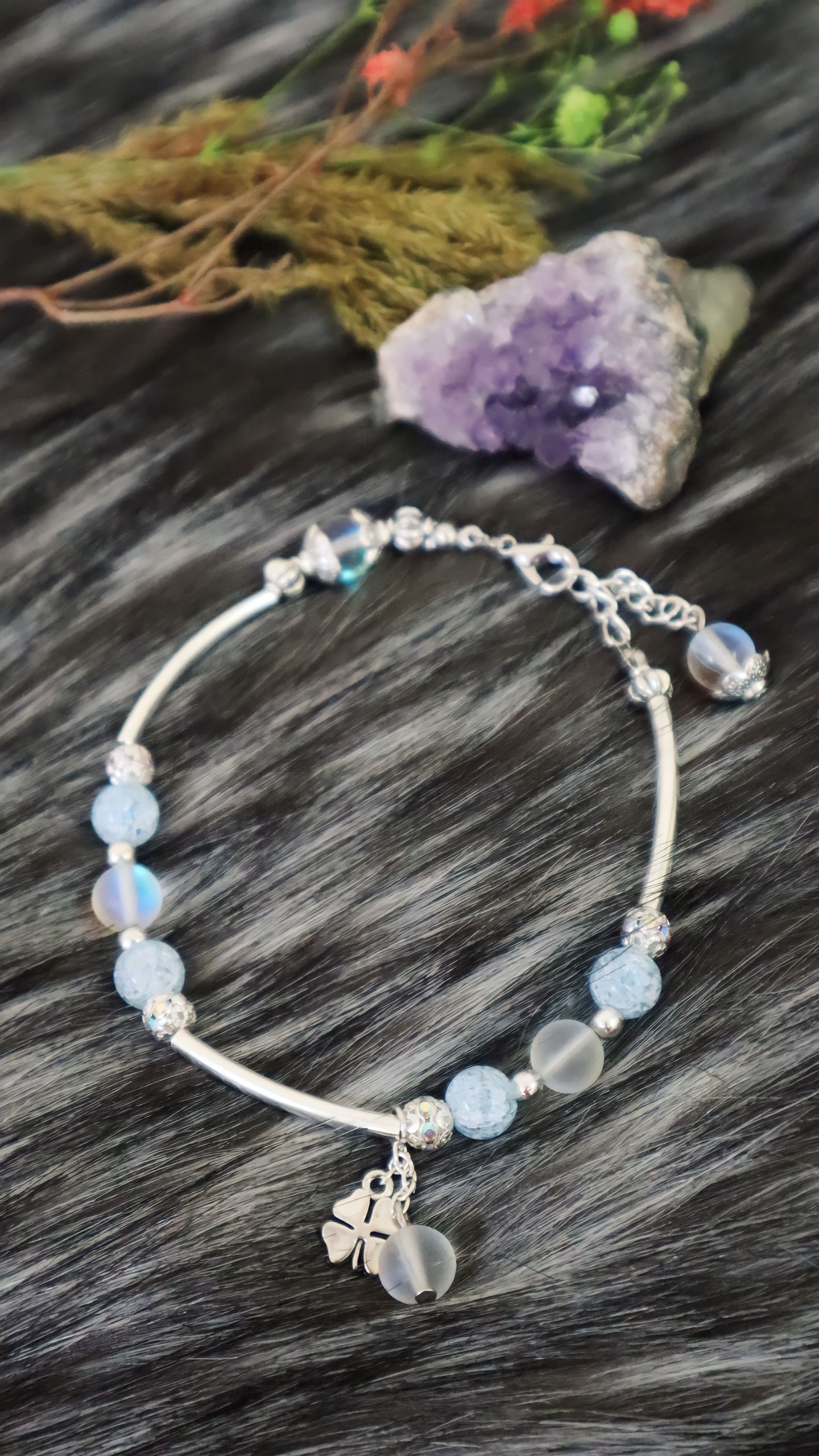 Ankle chains clear quartz mix Crystal mix charm