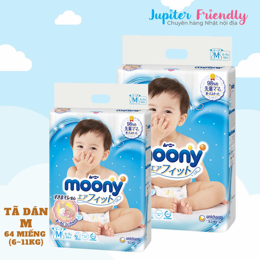 [COMBO 2] Bỉm - Tã Dán Moony Blue NB90/ S84/ M64/ L54