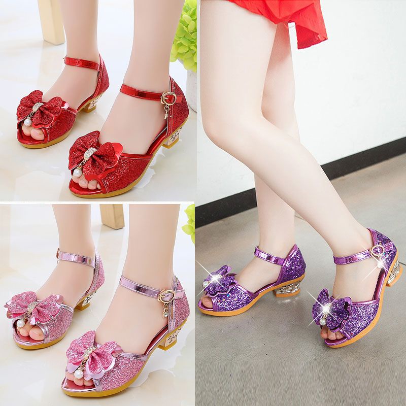 Dép cao gót bé gái sz 26-36, sandal công chúa đính nhũ lóng lánh, giày nhảy giày khiêu vũ cho bé