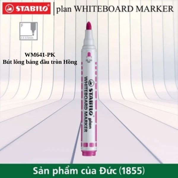 Bút viết bảng STABILO plan WHITEBOARD MARKER đầu tròn/vuông (Xanh, Đen, Đỏ, Tím, Hồng, Xanh lá)