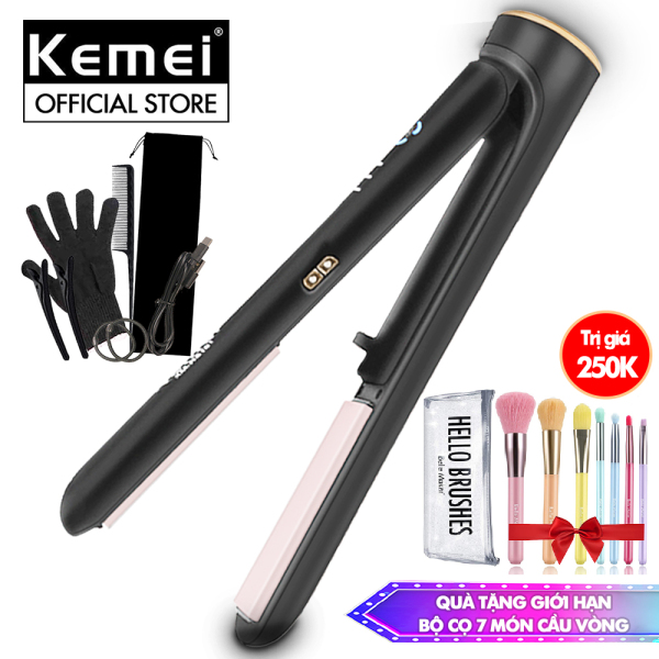 Máy duỗi tóc không dây 3 mức nhiệt độ Kemei KM-HS101 làm nóng nhanh, phù hợp với nhiều loại tóc ,an toàn sử dụng - Phân phối chính hãng nhập khẩu