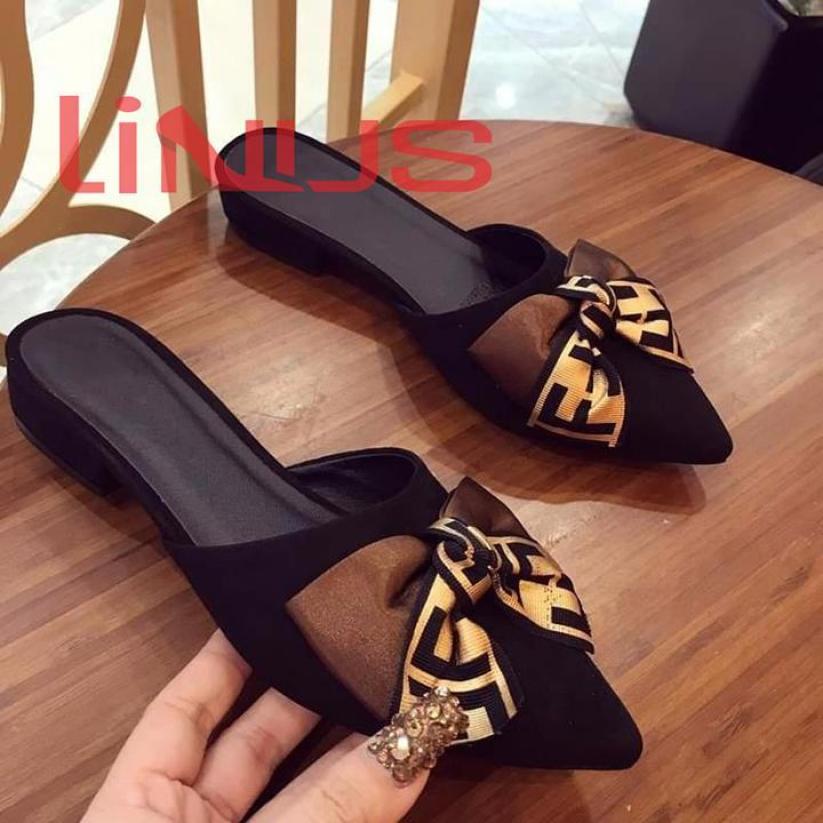 ( Bảo hành 12 tháng ) Dép sục nữ phối nơ họa tiết - Dép nữ da nhung mềm mịn - Elsa ES1830 giá rẻ
