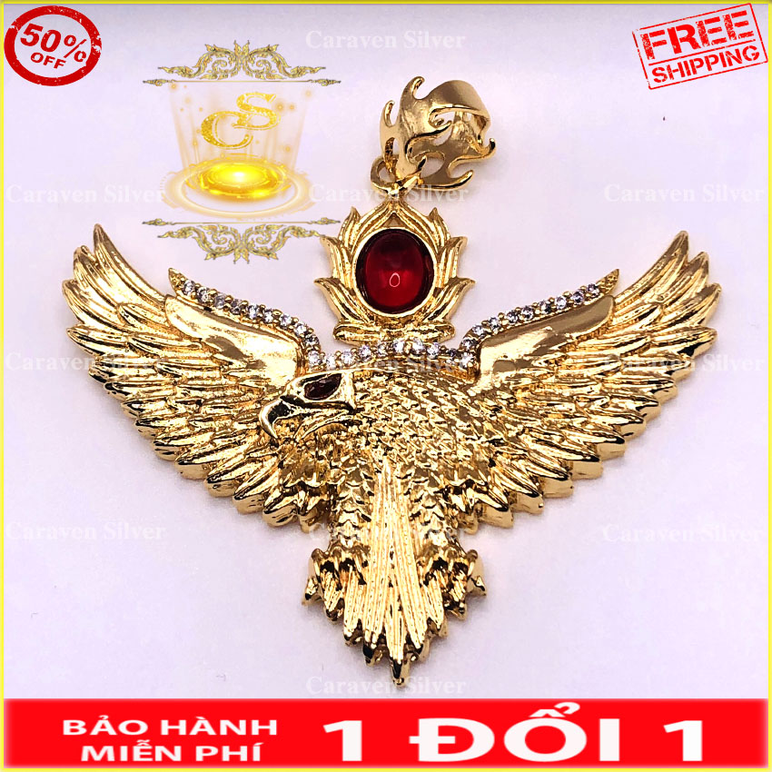 Mặt dây chuyền đại bàng mạ vàng 18k - Bao ngầu, kích thước 7x8.5cm, họa tiết rõ nét, sắc xảo - Caraven silver - XD - Mat day chuyen nam, mặt dây chuyền nam, mặt dây chuyền mạ vàng, mat day chuyen ma vang, mat rong mặt rồng