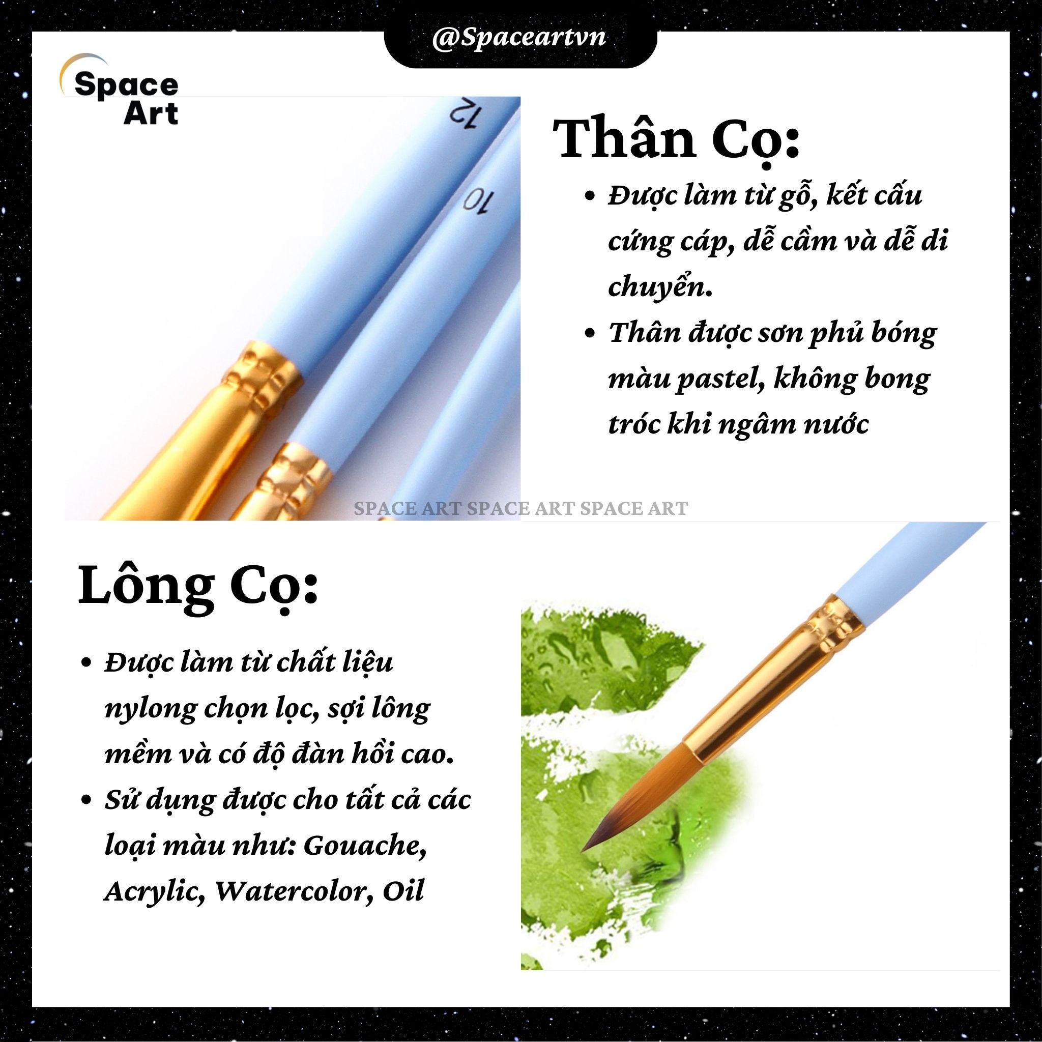 Bộ Cọ Vẽ Artist Brushes Keep Smiling A6303B (Bộ 10 cây nhiều loại)