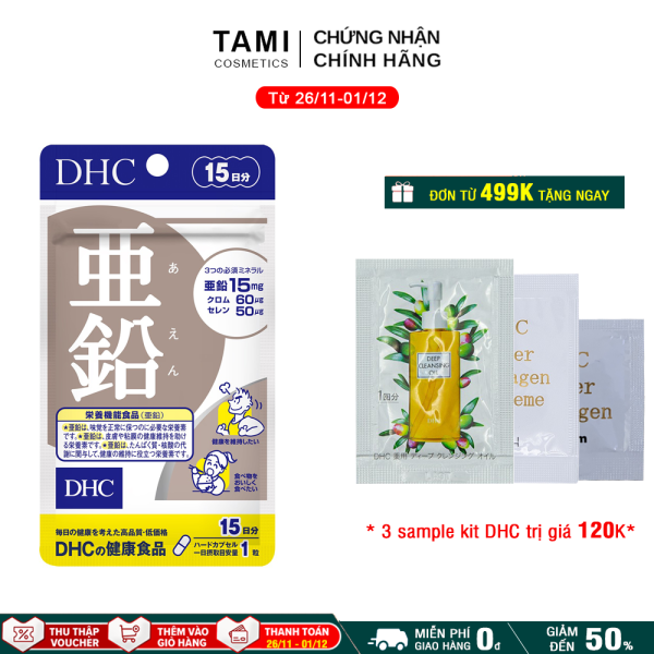 Viên uống kẽm DHC Nhật Bản thực phẩm chức năng zinc giúp ăn ngon miệng, kiểm soát nhờn giảm mụn, dưỡng tóc và móng khỏe, hỗ trợ sinh lý nam gói 15 ngày TA-DHC-ZIN15