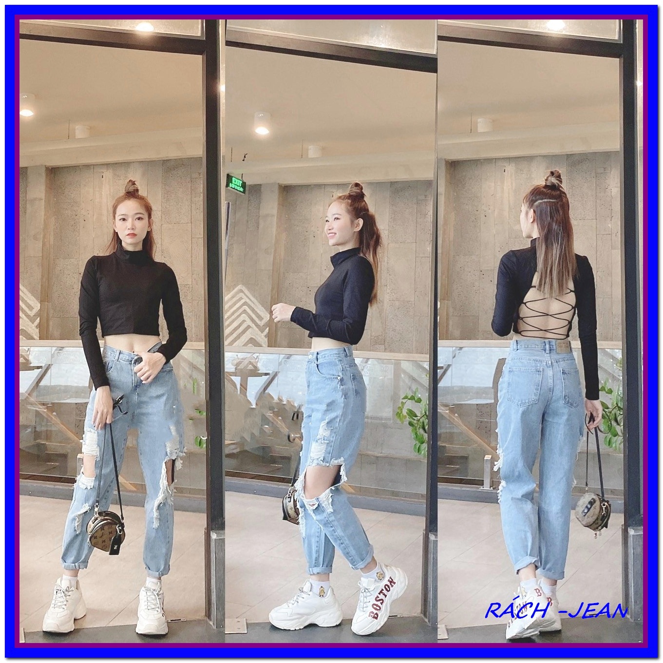 Quần jean nữ BAGGY RÁCH KIỂU HỞ ĐÙI xanh nhạt xịn xò , quần bò 9 tấc nữ chất jean vải đứng R58