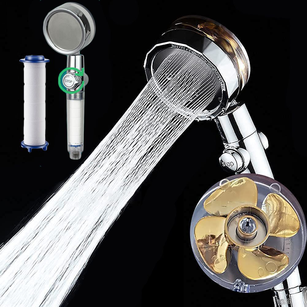 HETU070703. Vòi Hoa Sen Cánh Quạt Xoay Mát Xa Áp Suất Phun Tiết Kiệm Nước Kèm Bộ Lọc Và Công Tắc Tạm Dừng Đầu Vòi Hoa Sen Tăng Áp Áp Điều Chỉnh Lưu Lượng Nước Xoay 360