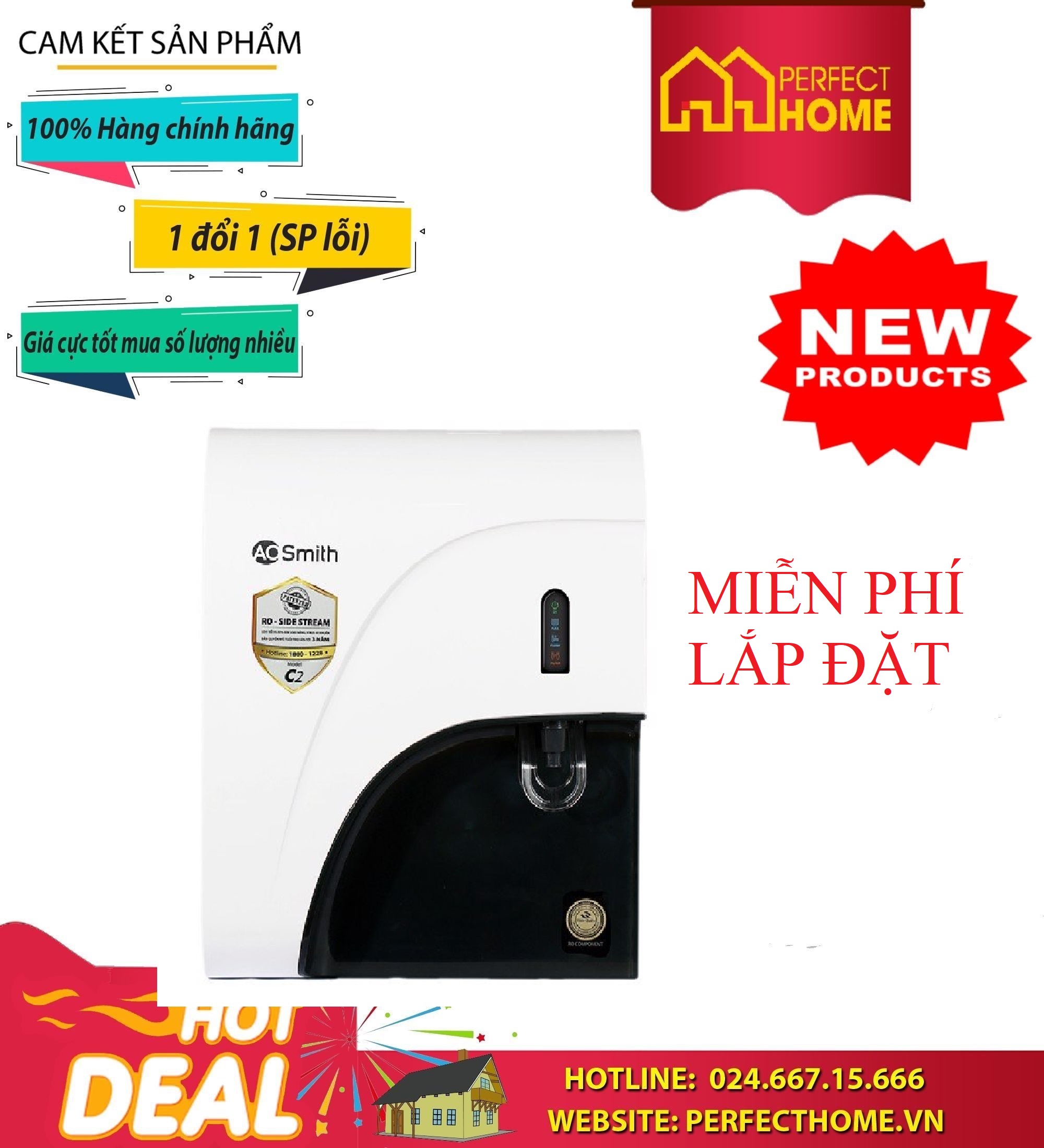 Máy lọc nước A.O.Smith C2,- MIỄN PHÍ LẮP ĐẶT. Thương hiệu Mỹ