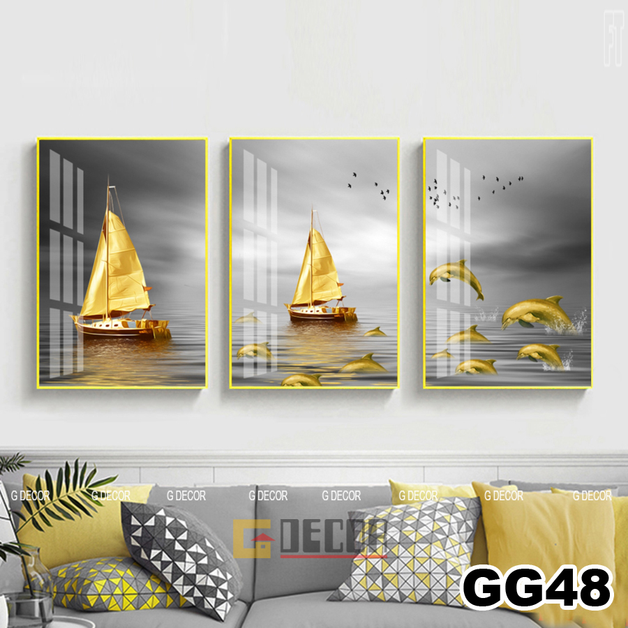 Tranh treo tường canvas 3 bức phong cách Bắc Âu 83, tranh con cò trang trí phòng khách, phòng ngủ, phòng ăn,spa, decor