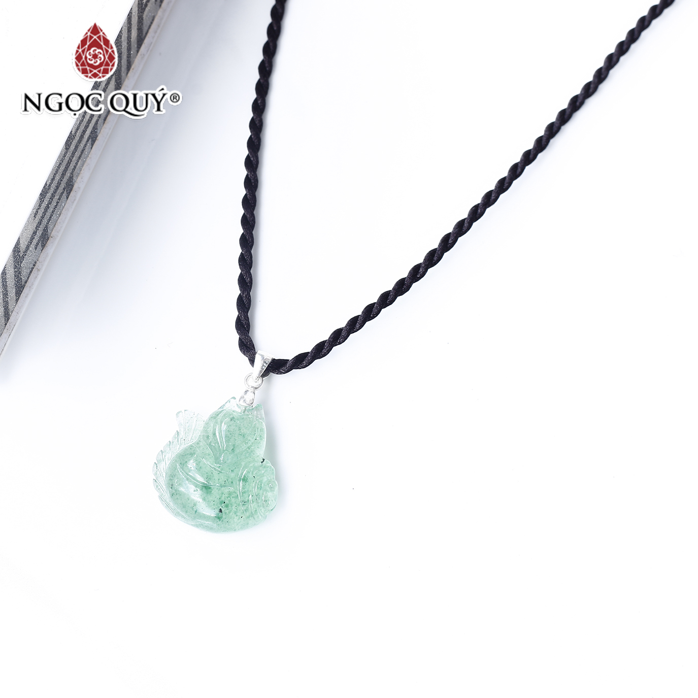 Mặt dây chuyền hồ ly 9 đuôi đá thạch anh dâu xanh aventurine mệnh hỏa mộc - Ngọc Quý Gemstones