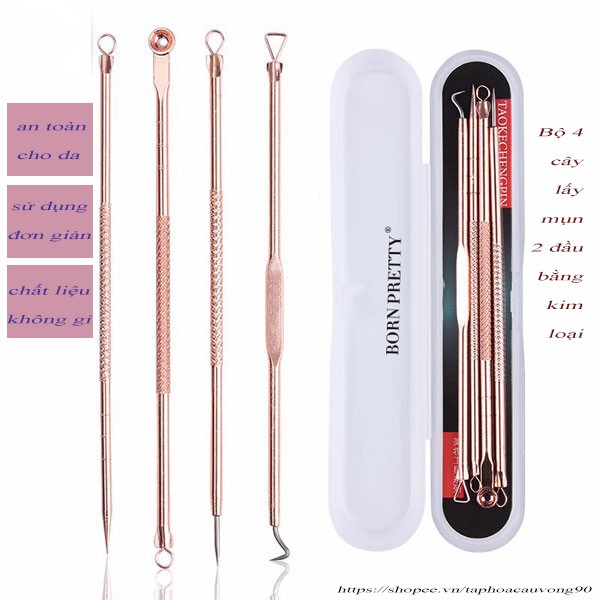 [HCM]Bộ 4 cây lấy mụn 8 đầu có hộp đựng tiện dụng vệ sinh