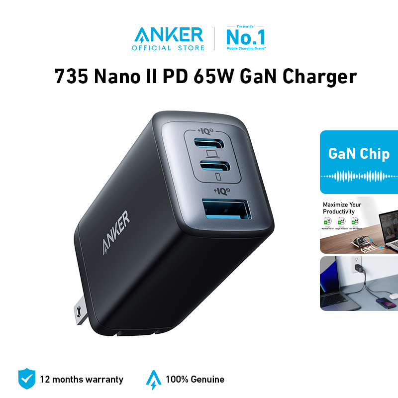 Anker 735 Nano II PD 65W Charger GaN 65W PPS Fast Charger for MacBook Pro/Air iPad Pro Galaxy S23 Dell XPS 13 Note 20/10 iPhone 14/Pro Steam Deck