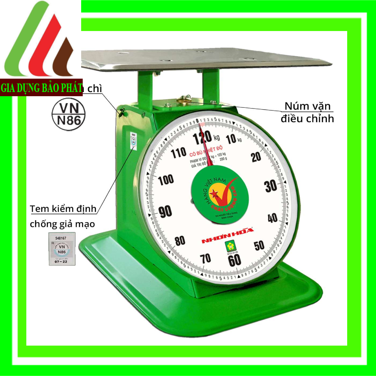 Cân đồng hồ nhơn hòa loại lớn 120kg mặt số 11/12 inches - hàng chính hãng