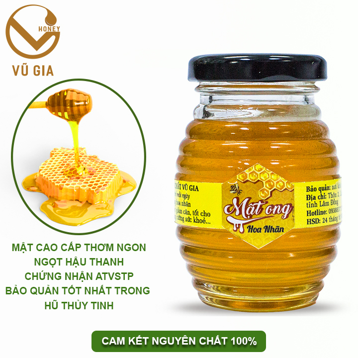 Mật Ong Hoa Nhãn Nguyên Chất Vũ Gia (100ml/hũ) - Đắp mặt nạ dưỡng da, chăm sóc tái tạo da, tẩy tế bào chết, đánh bay mụn ẩn - Đã được kiểm nghiệm y tế
