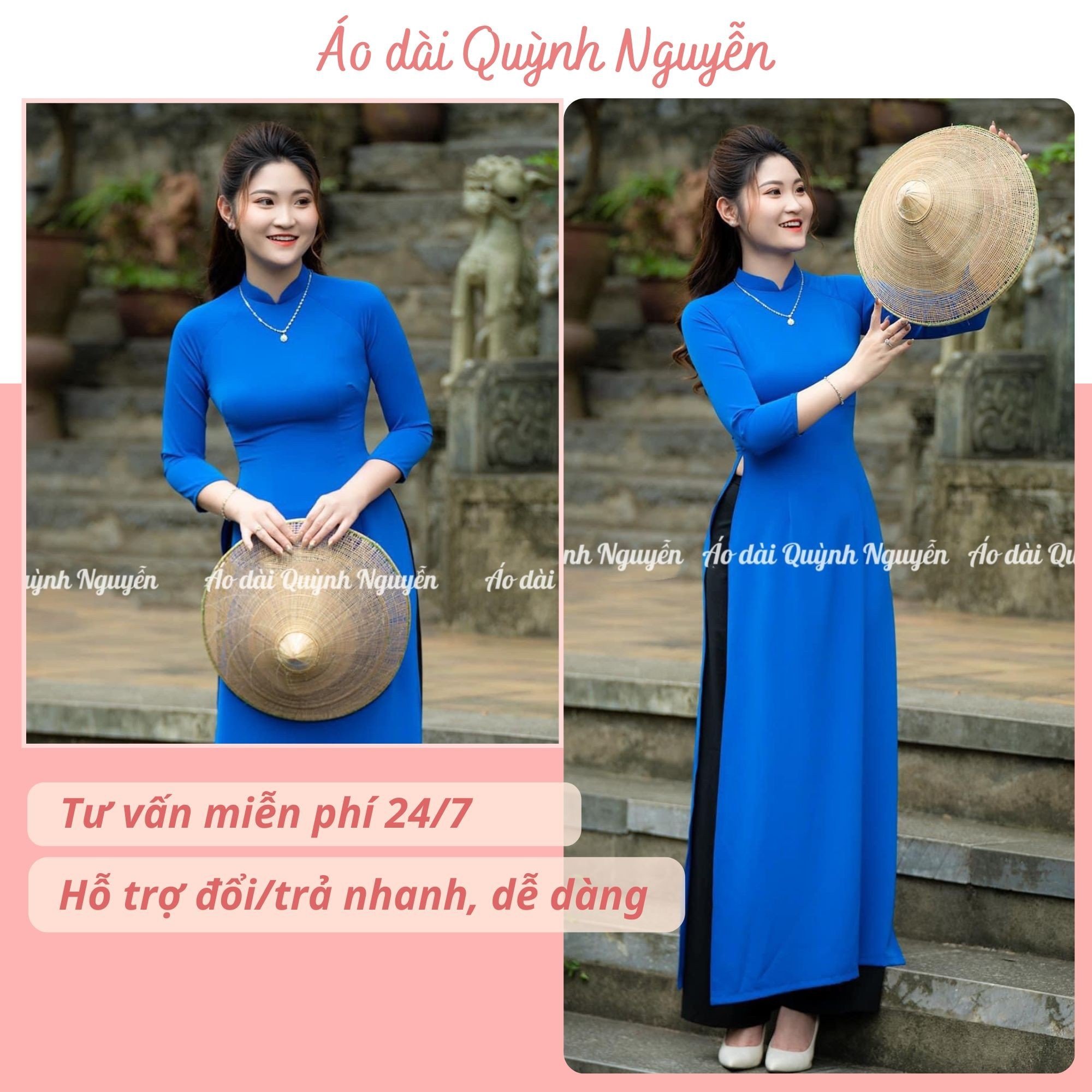 Áo dài trơn áo dài đoàn xanh coban trơn cao cấp lụa mỹ loại 1 MÃ T2