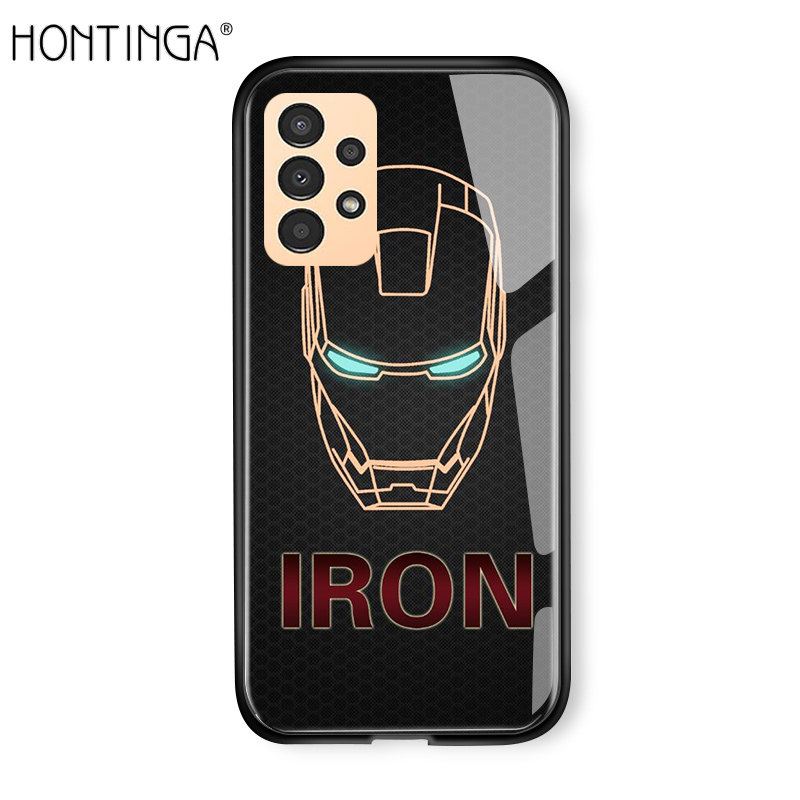 Hontinga Casing Case For Samsung Galaxy A13 4G Marvel Phone Case For boys The Superhero For man Case Captain America Ironman Spiderman Tempered Glass Back Casing Cover