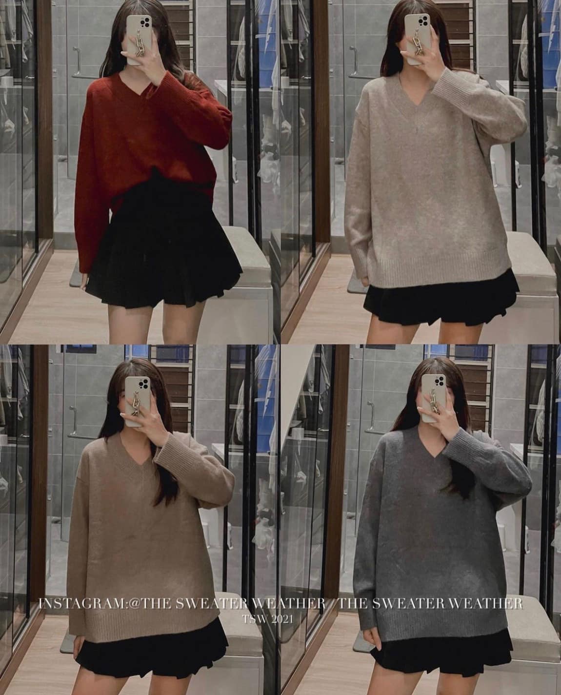 Áo len trơn cổ tim form rộng