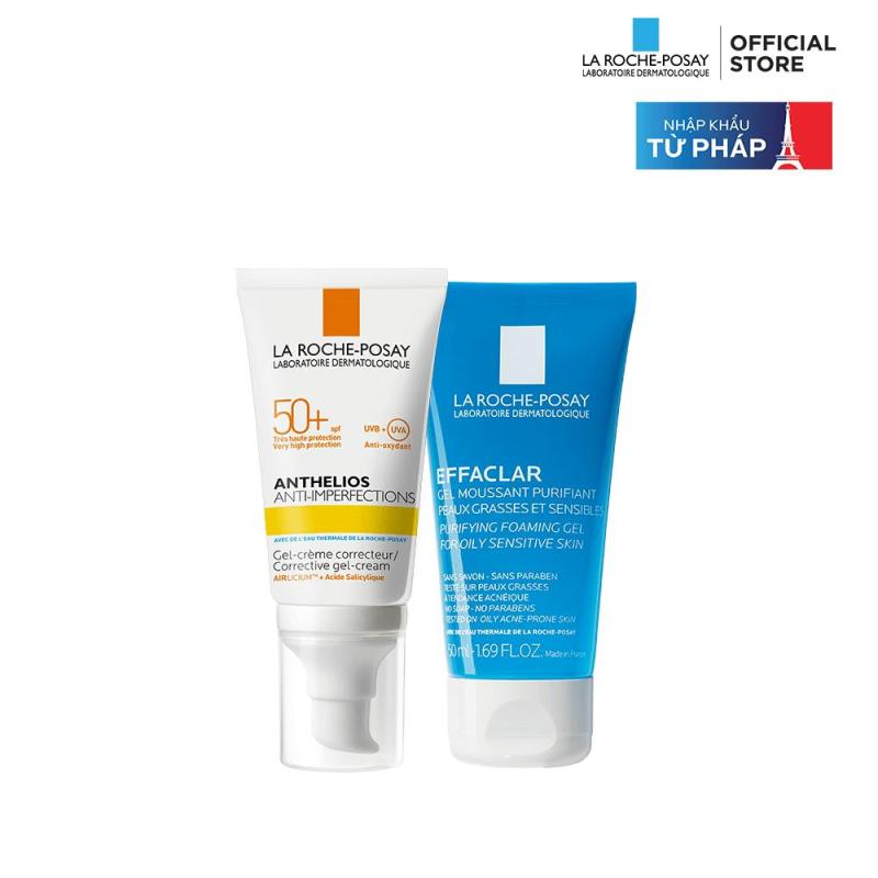 Bộ đôi Kem chống nắng La Roche-Posay Anthelios Anti-Imperfection 50ml & Gel rửa mặt dành cho da dầu mụn Effaclar Gel 50ml giá rẻ