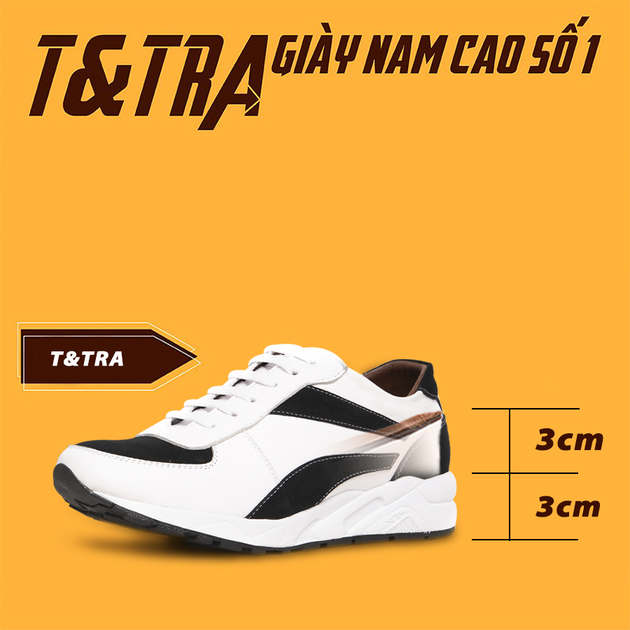Giày Cao Nam T&TRA T28 Trắng Đen cao 6CM