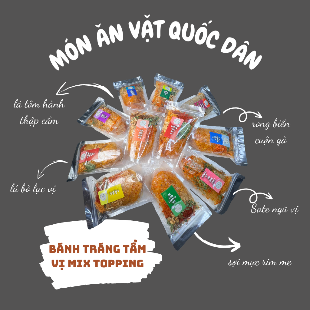 Bánh tráng trộn mix vị topping đa dạng, bánh tráng tự trộn 100g - Tiệm tạp hóa tháng năm