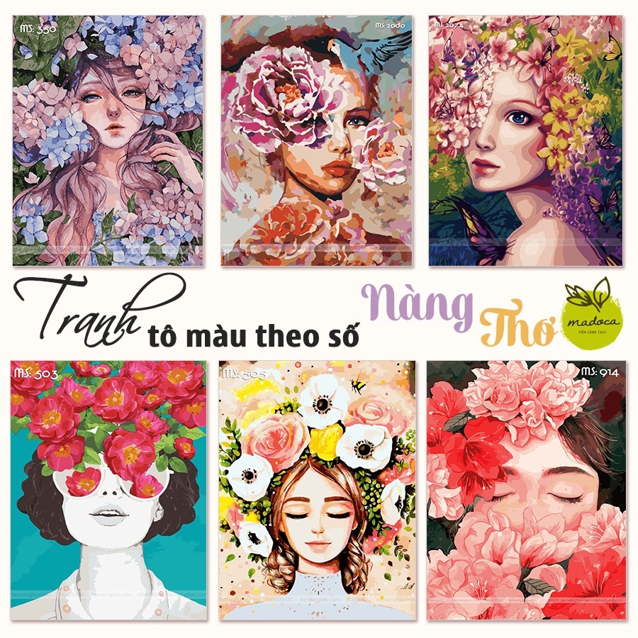 Tranh Tô Màu Theo Số Madoca - Tranh Sơn Dầu Số Hóa Nàng Thơ (Có Khung Kích  Thước 40X50Cm) - Mixasale