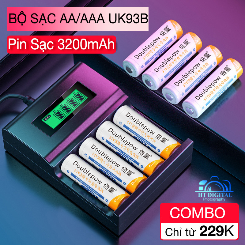Combo bộ 4 pin tiểu sạc 3200mah Doublepow aa aaa Uk93b + hộp đựng pin, là một sản phẩm vô cùng hữu ích và tiện dụng cho những đồ dùng sử dụng pin như máy ảnh, đồ điện tử