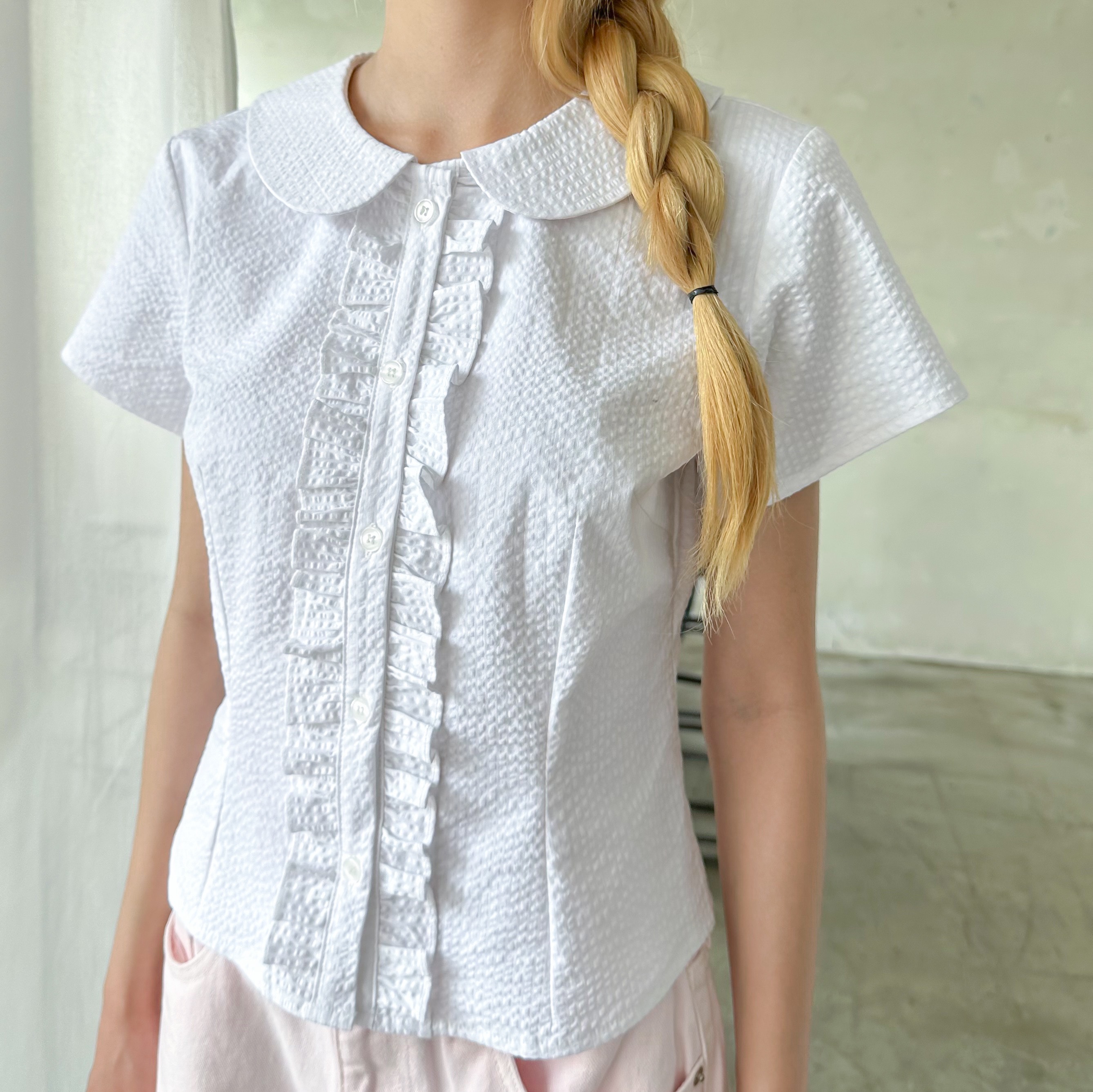 KIDO - Áo sơ mi tay ngắn phối bèo POPLIN TOP