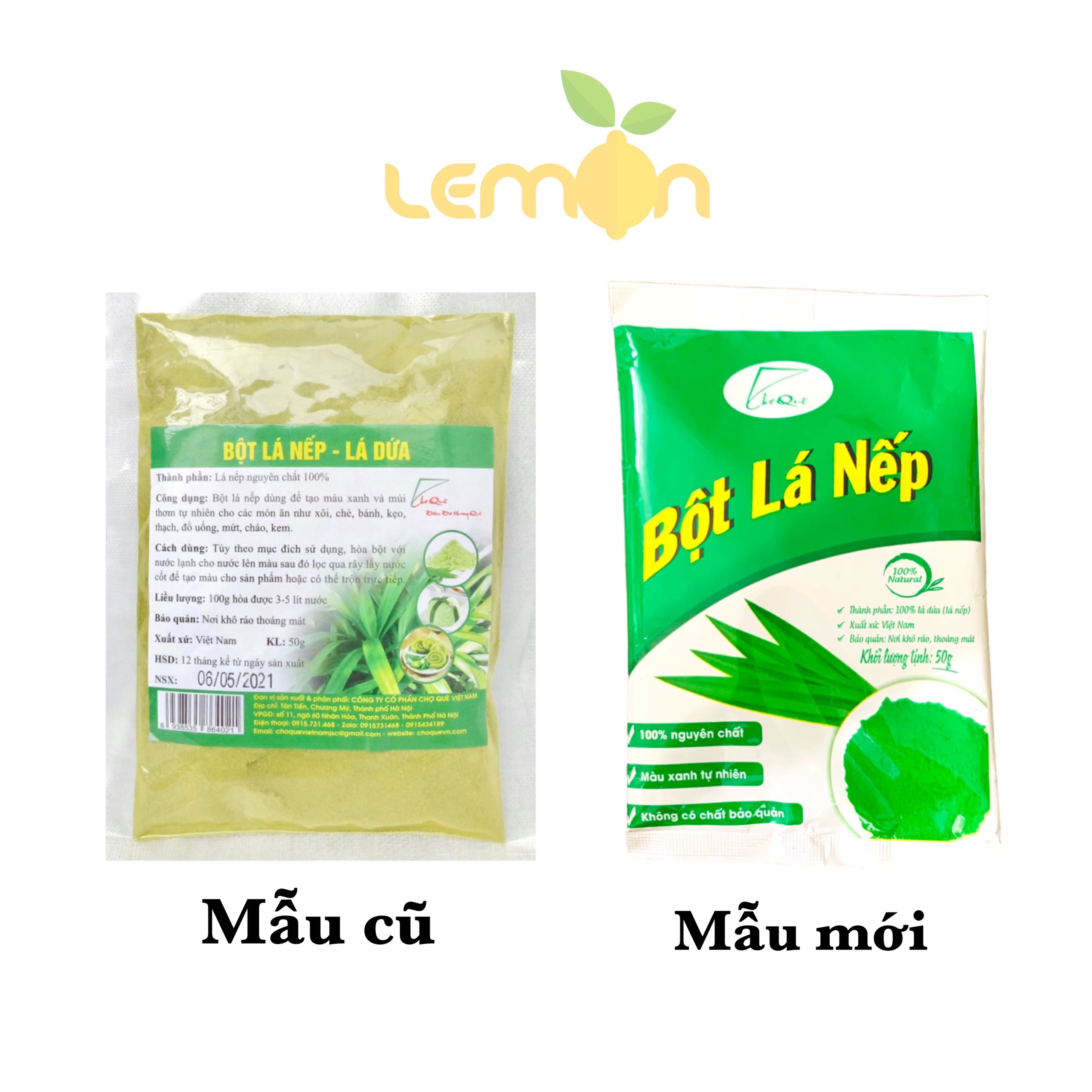 Bột lá nếp/ Bột lá dứa nguyên chất 100% (Gói 50g) - Tạo màu xanh và hương thơm tự nhiên cho xôi chè, bánh mứt