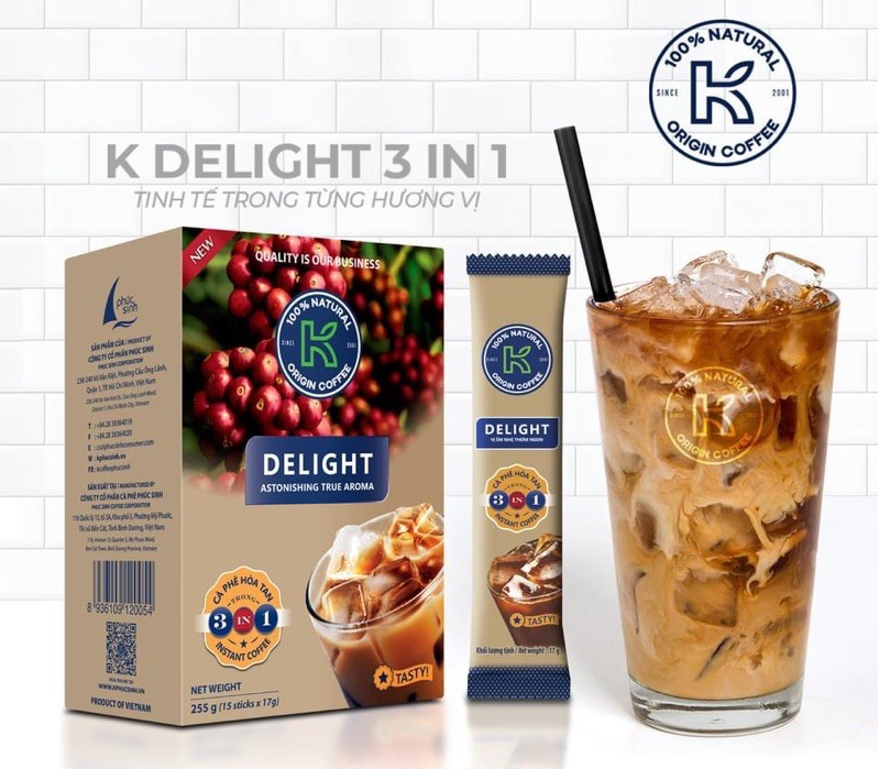 Cà Phê Hòa Tan K Coffee Delight 3in1 (255G / Hộp)