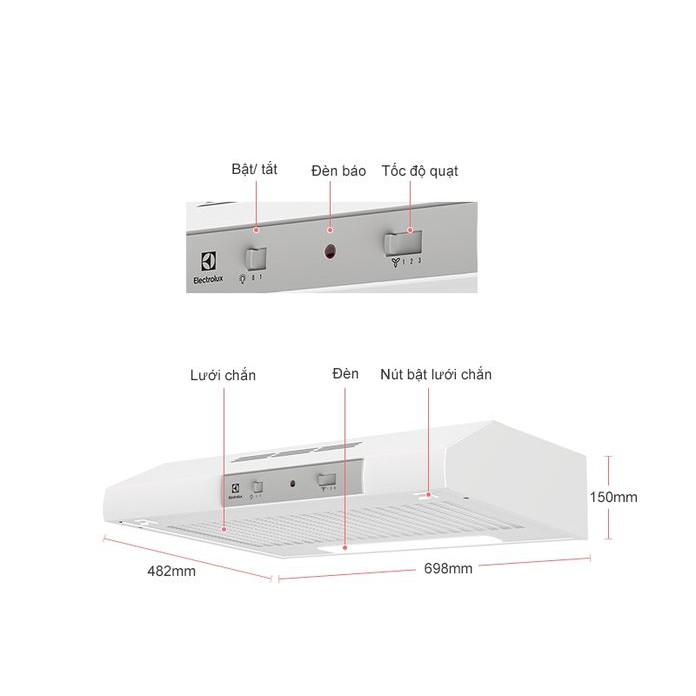 Máy hút mùi cổ điển Electrolux EFT7041W 70cm (Giá áp dụng giao tại HN, HCM& các tỉnh liên hệ shop)