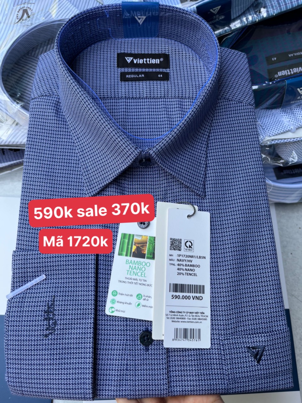 Áo sơ mi việt tiến giá mác 590k sale 370k Form regular