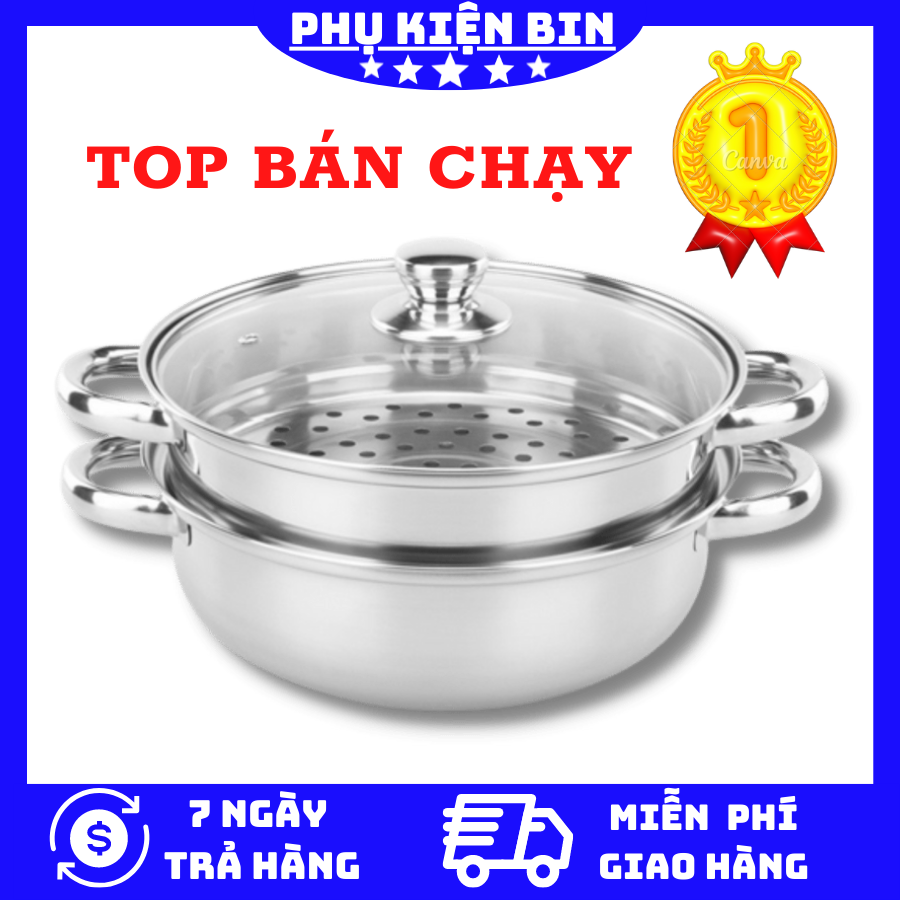 Nồi hấp 2 tầng inox 304 cao cấp, nồi hấp mini, nồi hấp inox 304, nồi hấp 2 tầng 28cm