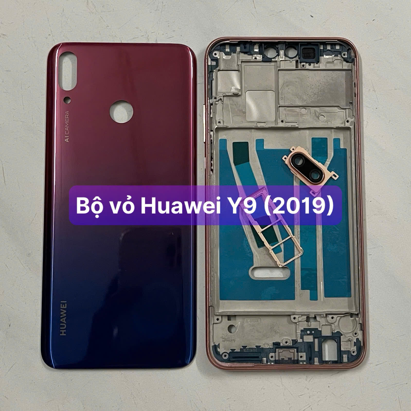 bộ vỏ xương huawei Y9 2019 kèm khay sim,phím,kính camera