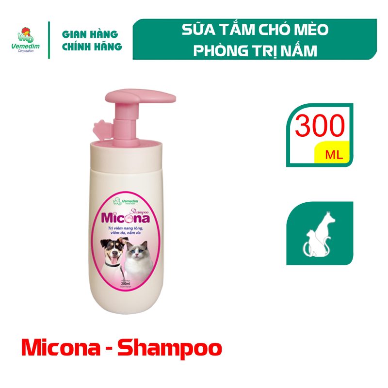 Vemedim Micona Shampo sữa tắm phòng nấm da, viêm da với mùi hương dịu nhẹ cho chó mèo, chai 200ml