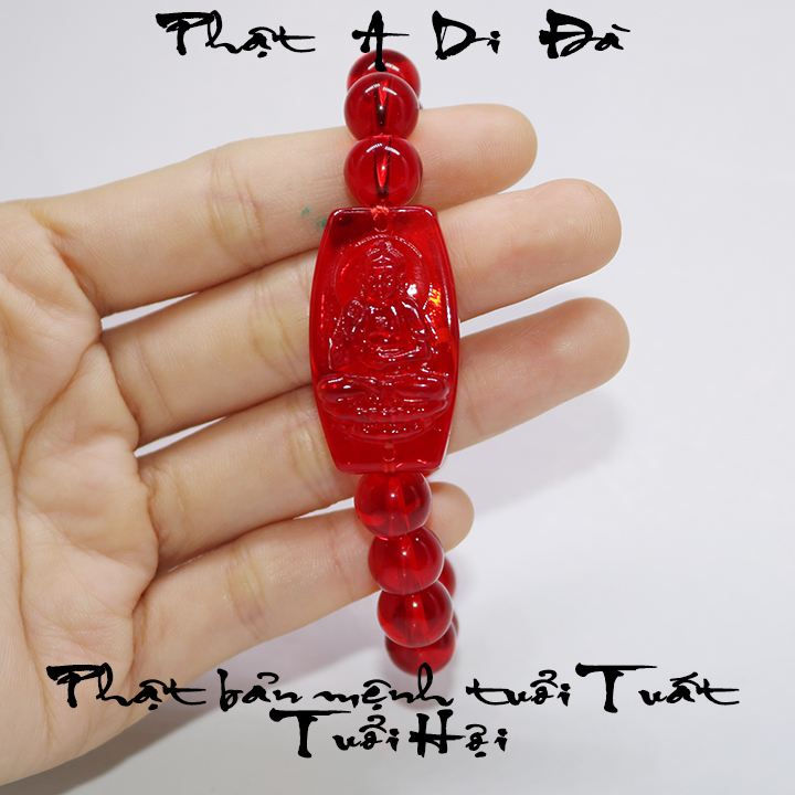 Vòng tay mặt phật A Di Đà hạt 10ly nhiều màu - Phật bản mệnh người tuổi Tuất, tuổi hợi - tặng kèm dây sâu vòng dự phòng
