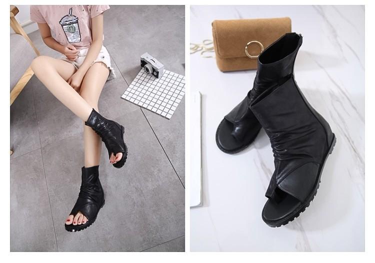 [HCM]Giày boots Nữ Chiến binh xỏ ngón da trơn cổ thấp(B02)