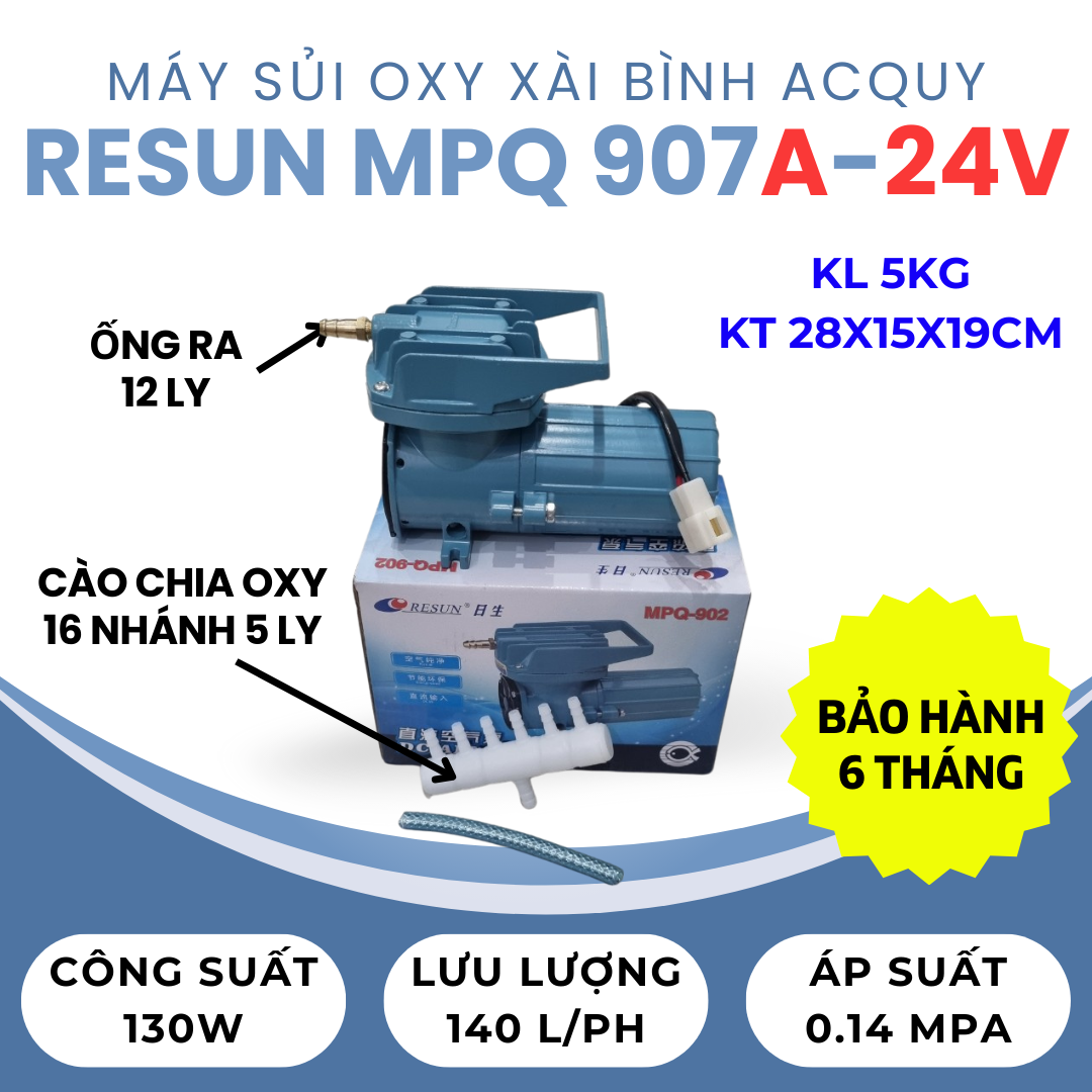 MÁY SỦI KHÍ BỂ CÁ (THỔI KHÍ OXY RESUN) - XÀI BÌNH ACQUY 12V/ 24V (ÍT NHẤT 30A)
