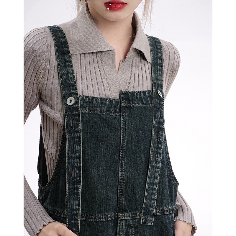 Váy Yếm Jean Basic Dáng Dài Vintage 2023 .