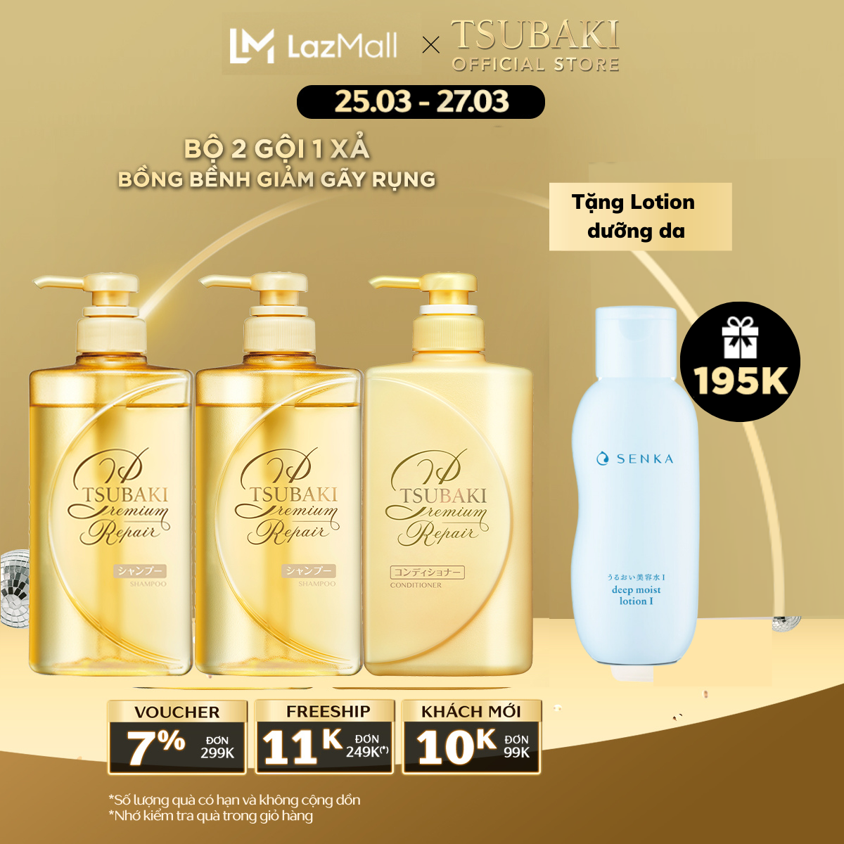 BỘ BA Gội Xả Tsubaki Repair Phục Hồi Ngăn Rụng Tóc (Dầu Gội x2 + Dầu Xả) 490ml x3
