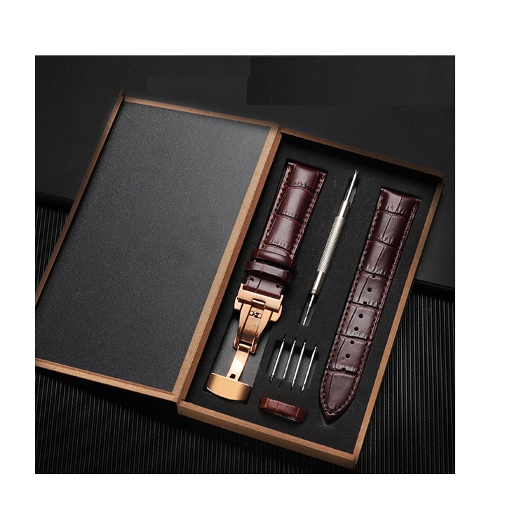 Dây đồng hồ da bò Ruby Luxury dập vân cá sấu chống thấm mồ hôi tặng kèm phụ kiện và hộp gỗ